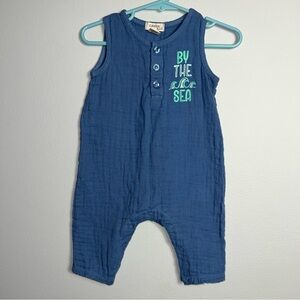 Curious by Peek Blue Sleeveless Romper Cotton Gauze Muslin By the Sea Beach 6-9m